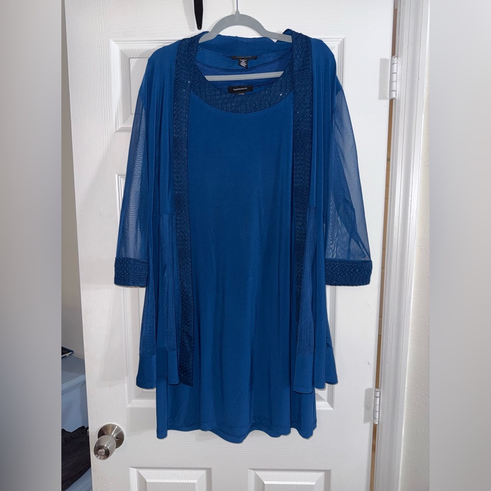 R&M Richard’s 2 Piece Cocktail Elegant blue Formal Set - Dress & jacket size 14